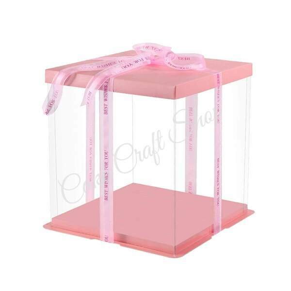 Clear Wall Tall Cake Box 12x12x14inch -Peachy Pink (STORE PICK UP ONLY)