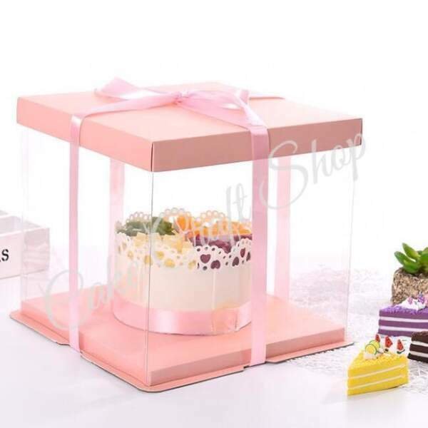 Clear Wall Tall Cake Box 12x12x14inch -Peachy Pink (STORE PICK UP ONLY) - Image 2